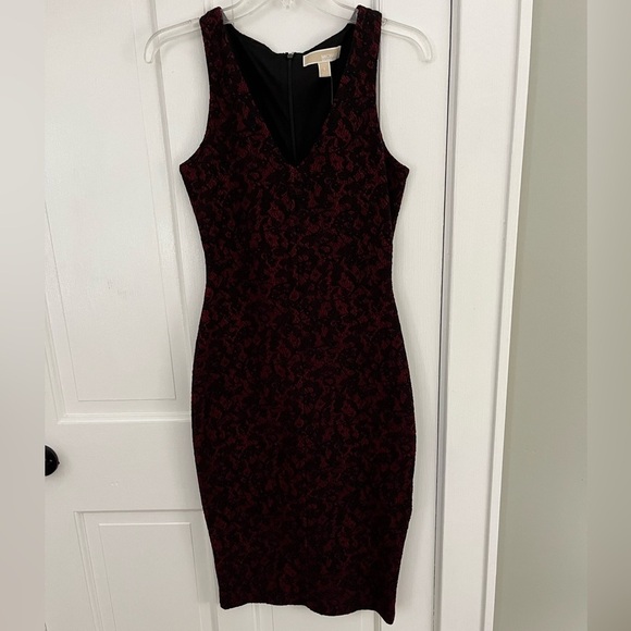 NWT MICHAEL KORS Lace Jacquard Dress Bodycon Size 2 Black Red Sexy Contemporary - Picture 4 of 15